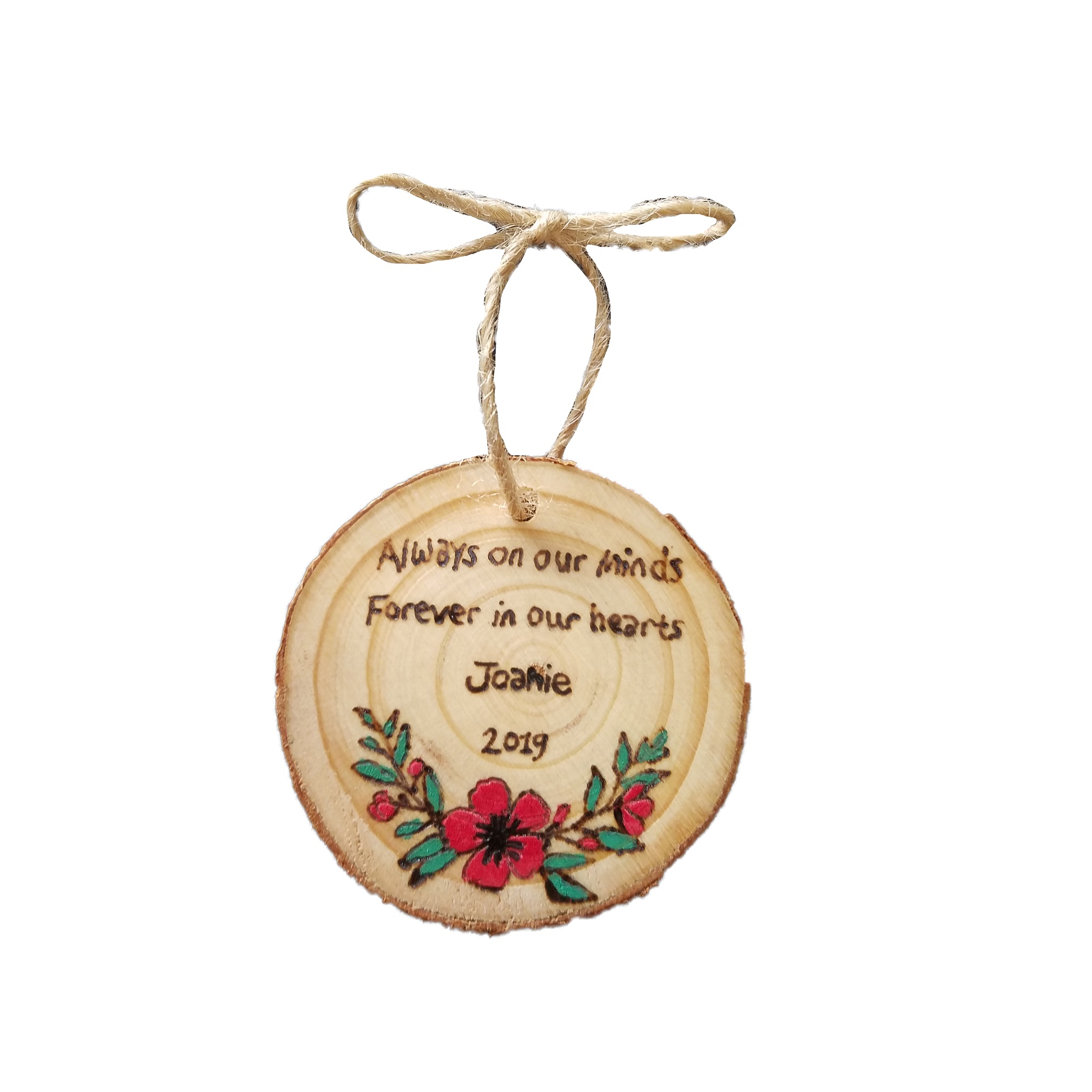 Custom Wood Burned Memorial Ornament - Wood Burned Memories